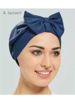 Adasea Light Navy Blue Hijab Swimsuit Cap with Bow  - Image 2