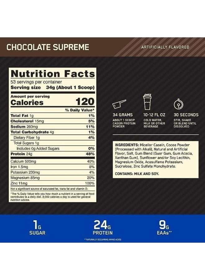 Gold Standard 100% Micellar Casein Protein Powder, 24 Grams of Protein, Slow Digesting, Helps Keep You Full, Overnight Muscle Recovery - Chocolate Supreme, 3.97 Lbs, 53 Servings (1.8 KG) - view 2