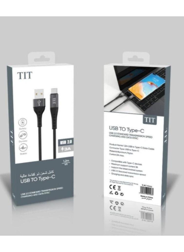 TIT - Type C Phone charging Cable Charger USB to Type C Fast Charger 1.2 Meter - Image 1