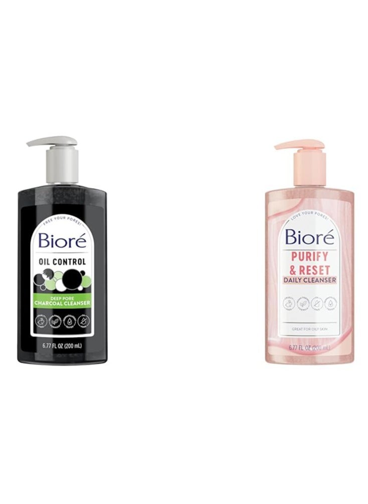 Biore Bioré Deep Pore Charcoal Face Wash, Facial Cleanser for Dirt and Makeup Removal From Oily Skin, 6.77 Ounce & Rose Quartz + Charcoal Daily Purifying Cleanser, Oil Free Facial Cleanser Energizes Skin  - Image 1