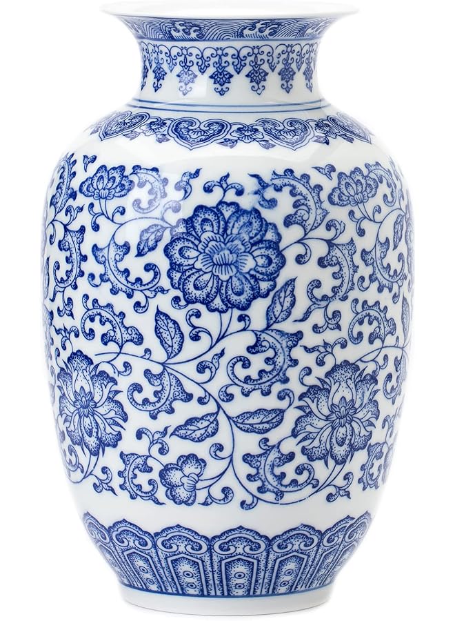 The Bros مزهرية زرقاء وبيضاء، مزهرية زرقاء، مزهرية تشينوازري، مزهرية جرة زنجبيل زرقاء وبيضاء لتزيين المنزل، ديكور خزف أزرق وأبيض، 9 بوصة ارتفاع - Image 1