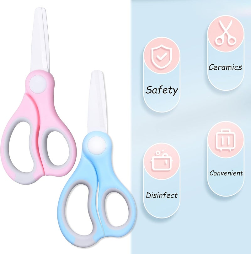 Kare Kind 2x Ceramic Baby Food Scissors - Blue/Pink - With Dust Cover and Storage Case - Cut Baby Food Easily - Ideal for Noodles, Meat, Chicken, Veggies and Fruits (Blue & Pink - 2 pack) - Image 2