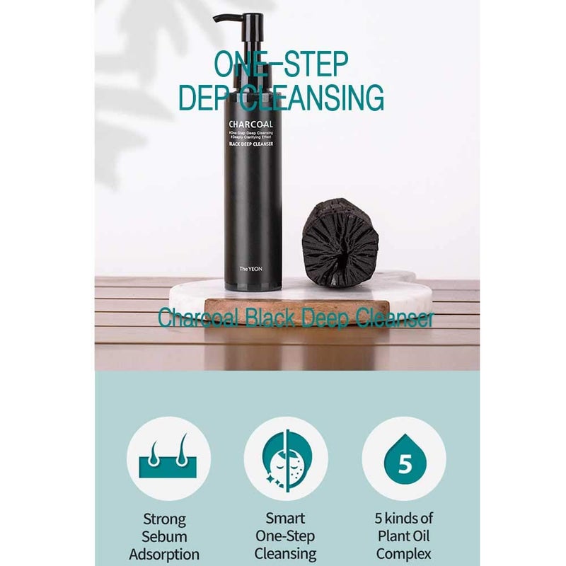 The Yeon Charcoal Black Deep Cleanser without Clogging Pores150ml 5.1fl.oz - Oil to foam,deep cleansing, blackhead removal,makeup removal (Korean skin care) - Image 2