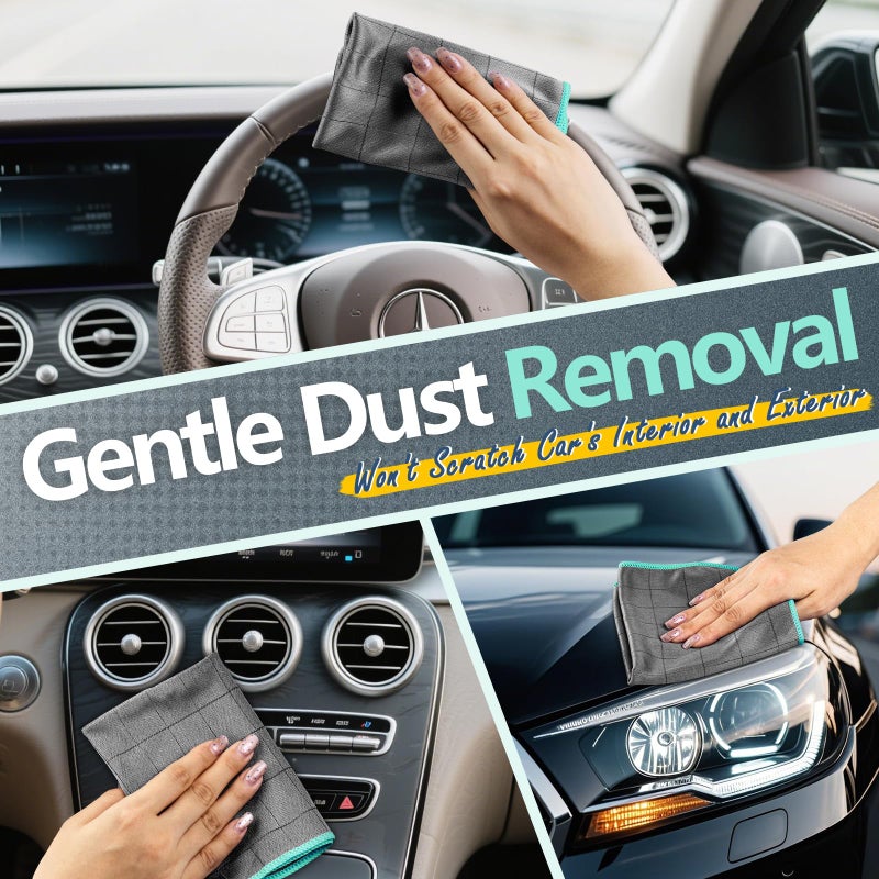 Airlab Microfiber Cleaning Cloth for Glass Cleaner Window Polishing Car Auto Detailing Lint Free Drying Dishes Kitchen Bathroom Magic Cleaning Cloths, Pack of 3, 12" x 12", Grey-Green - Image 2