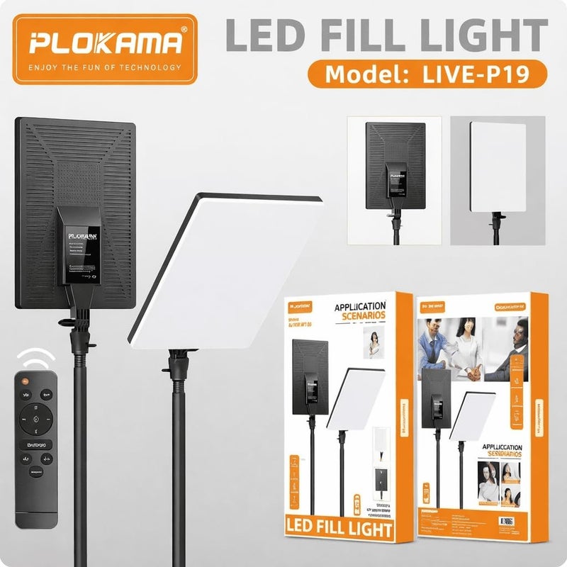 Professional LED Fill Light for Live Streaming & Photography - Model LIVE-P19, Black, Adjustable Brightness for YouTube, TikTok, Video Recording, and Content Creation - Image 1