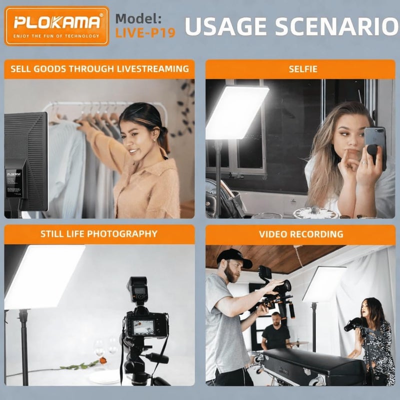 Professional LED Fill Light for Live Streaming & Photography - Model LIVE-P19, Black, Adjustable Brightness for YouTube, TikTok, Video Recording, and Content Creation - Image 3