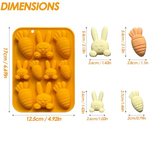 ZINDIACINE 2-Pack Easter Bunny Carrot Silicone Mold, 3D Easter Chocolate Molds Carrot Candy Ice Mold Food Grade Non-Stick Silicone Molds for Candy, Jelly, Fondant, Resin, Candle Making - Image 3