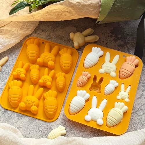 ZINDIACINE 2-Pack Easter Bunny Carrot Silicone Mold, 3D Easter Chocolate Molds Carrot Candy Ice Mold Food Grade Non-Stick Silicone Molds for Candy, Jelly, Fondant, Resin, Candle Making - Image 2