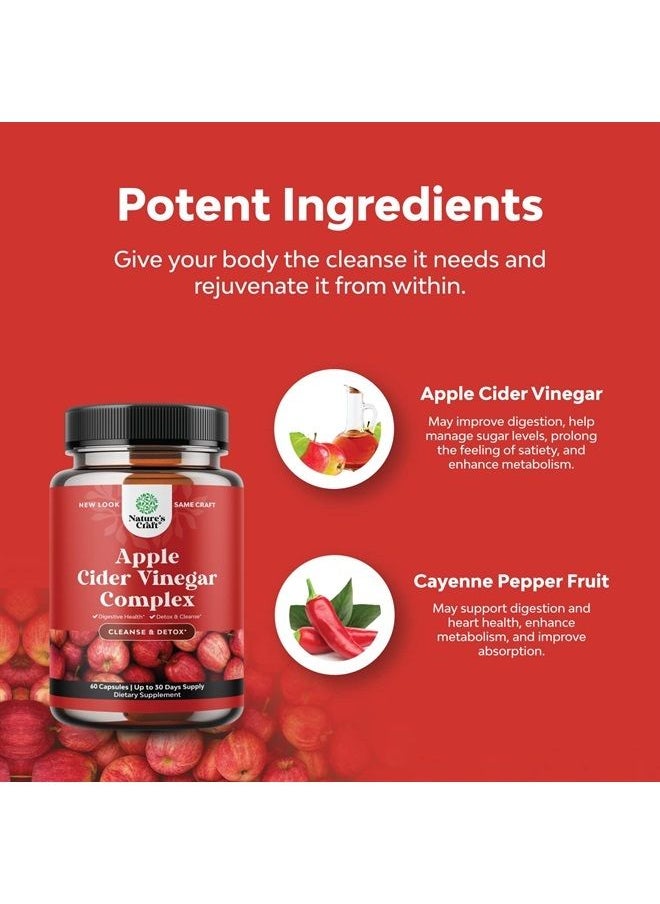 Natures Craft - Potent Apple Cider Vinegar Capsules – ACV Pills Nutritional Supplements for Digestive Health with Natural Cleansing and Size Reducing Formula for Women and Men Designed to Help You Reach Your Goal - Image 1