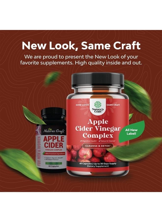 Natures Craft - Potent Apple Cider Vinegar Capsules – ACV Pills Nutritional Supplements for Digestive Health with Natural Cleansing and Size Reducing Formula for Women and Men Designed to Help You Reach Your Goal - Image 1