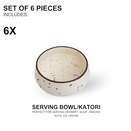 Freakway Hand-Painted Matte Finish Ceramic Bowl Set of 6 (150ml) | Small Serving Soup Bowls, Cereal Bowl, Dessert/Chutney Bowl (3 inch) | Dishwasher & Microwave Safe - Off White - Image 4