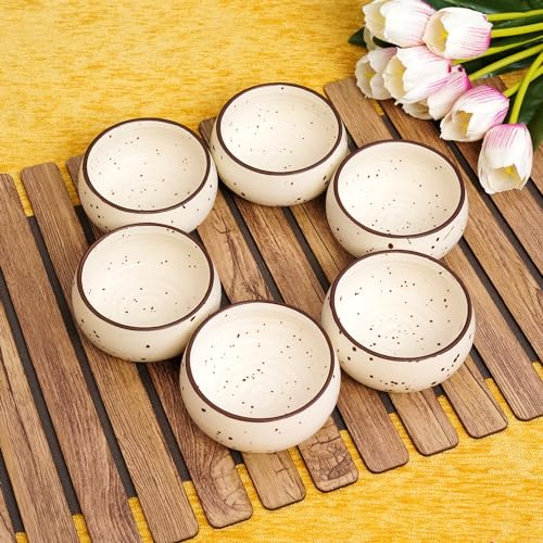 Freakway Hand-Painted Matte Finish Ceramic Bowl Set of 6 (150ml) | Small Serving Soup Bowls, Cereal Bowl, Dessert/Chutney Bowl (3 inch) | Dishwasher & Microwave Safe - Off White - Image 2