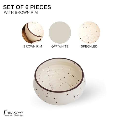 Freakway Hand-Painted Matte Finish Ceramic Bowl Set of 6 (150ml) | Small Serving Soup Bowls, Cereal Bowl, Dessert/Chutney Bowl (3 inch) | Dishwasher & Microwave Safe - Off White - Image 5