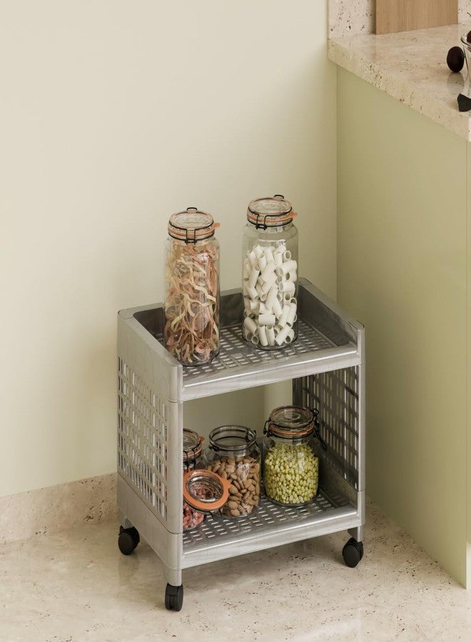 Marmik Plastic Multi-Purpose Kitchen Trolly Portable Storage Rack, Household Rack, Vegetable and Fruit Storage, Office, Bathroom Rack (2 Layer, Silver) - Image 1