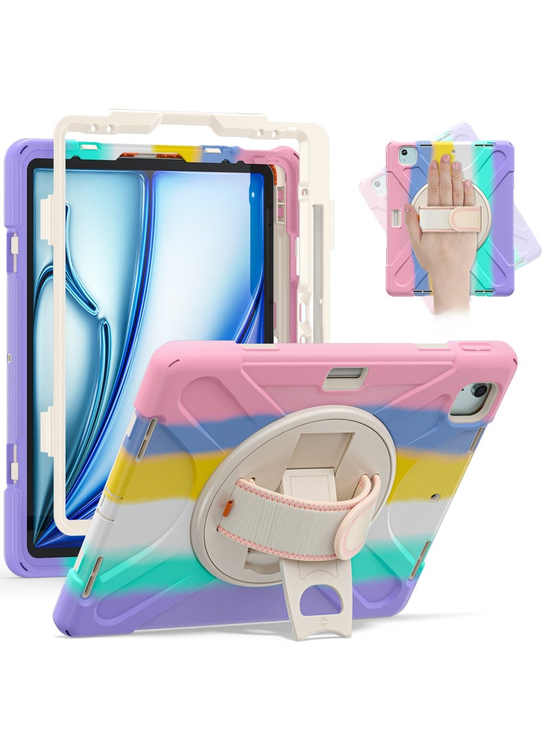 روك بو حالة من iPad Air 13 بوصة M3 2025/AIR 13 بوصة M2 2024 ، Case for iPad Pro 12.9 بوصة 6th 2022/5th 2021/4th 2020/3rd 2018 مع حزام يد قلم رصاص 360 دوارة للهواء 13 بوصة و iPad Pro 12.9 بوصة - Image 1