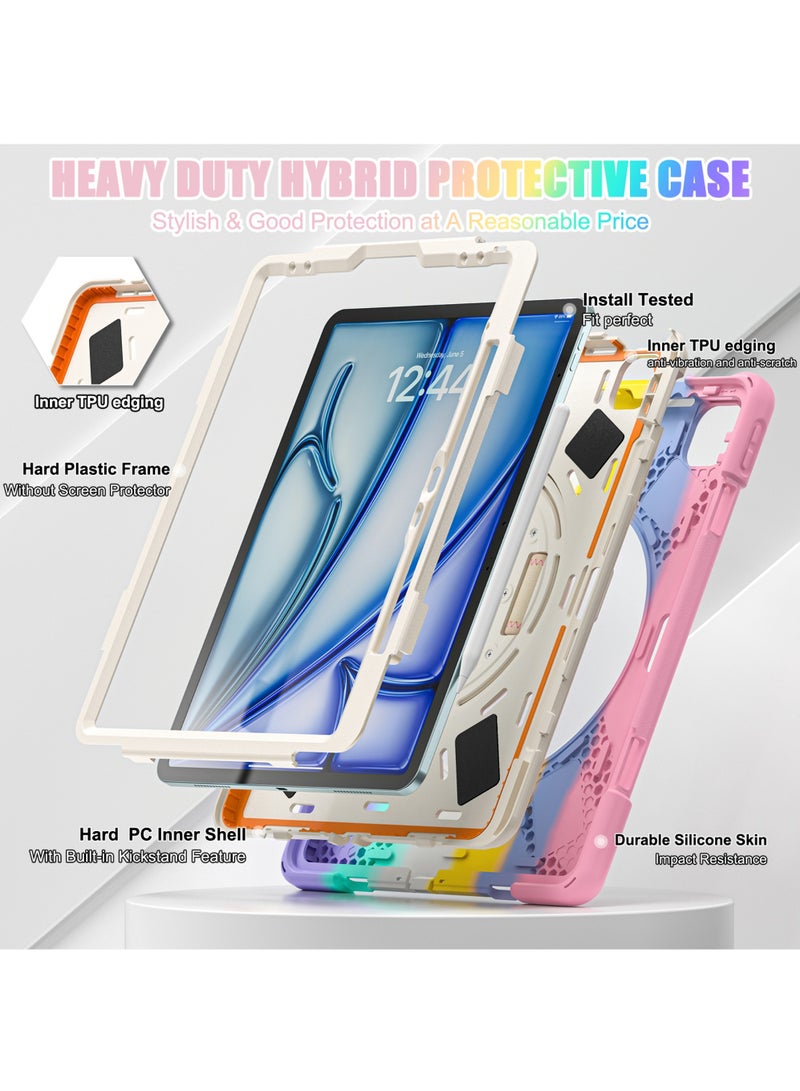 روك بو حالة من iPad Air 13 بوصة M3 2025/AIR 13 بوصة M2 2024 ، Case for iPad Pro 12.9 بوصة 6th 2022/5th 2021/4th 2020/3rd 2018 مع حزام يد قلم رصاص 360 دوارة للهواء 13 بوصة و iPad Pro 12.9 بوصة - Image 3
