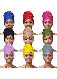 9 Pieces Stretch Head Wraps In 9 Colors Scarf Women African Turban Long Hair Scarf Soft Hair Band Tie Head Scarves For Women