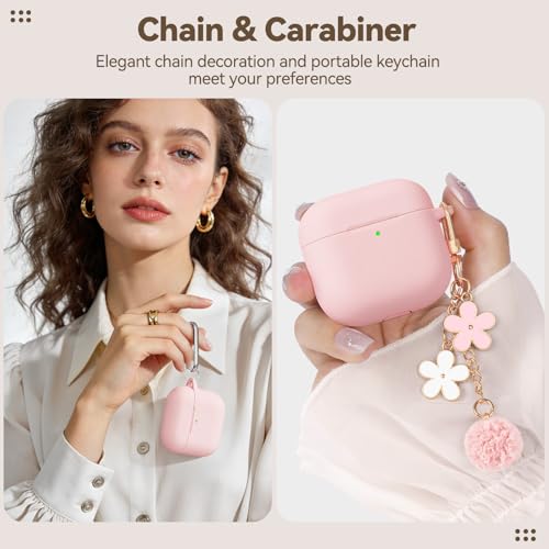 Wowwat for AirPods 4 Case Cover, Soft Pink Silicone Protective Shell Compatible with Apple AirPods 4th Generation Case for Women Girly, iPod 4 Case with Flower Chain,Keychain and Cleaner Kit - Pink - Image 3