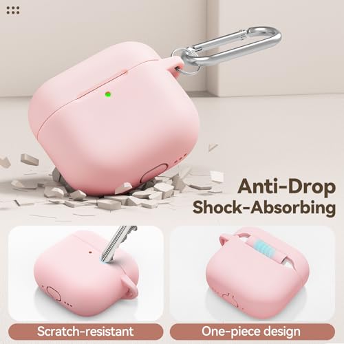 Wowwat for AirPods 4 Case Cover, Soft Pink Silicone Protective Shell Compatible with Apple AirPods 4th Generation Case for Women Girly, iPod 4 Case with Flower Chain,Keychain and Cleaner Kit - Pink - Image 4