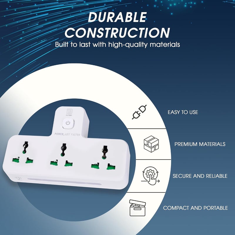 DANEEN 3-in-1 Multi-plug power extension socket with 3 Outlets, Surge Protector, LED Night light, Universal adapter & charging station for multiple devices (White) (Socket Extender SC2313) - Image 2