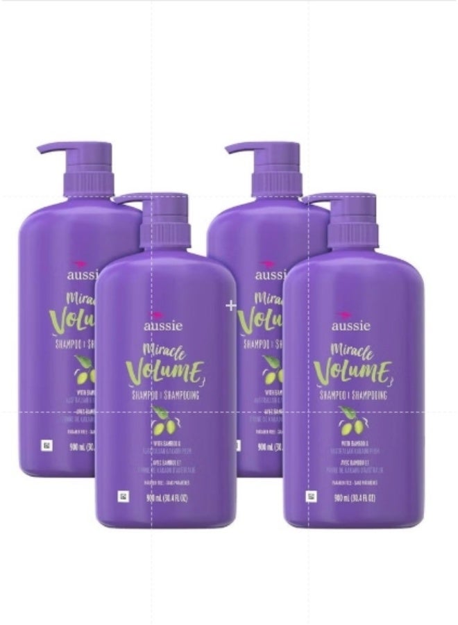 Aussie For Fine Hair Paraben-free Miracle Volume Shampoo With Plum & Bamboo, (Pack of 4)