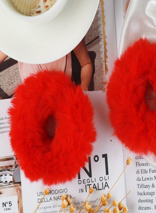 Mljsh 2 PCS Red Faux Rabbit Fur Hair Ties, Soft Fuzzy Scrunchies with Elastic Band, Fluffy Hair Bands for Girls Women, Hair Accessories - Image 3