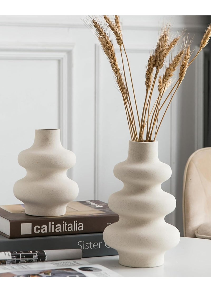 مزهرية سيراميك متعددة الطبقات بتصميم عصري بسيط بخطوط متموجة، مزهرية زهور لتزيين غرفة المعيشة في المنزل - Image 1