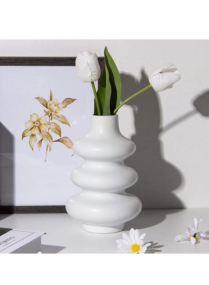 مزهرية سيراميك متعددة الطبقات بتصميم عصري بسيط بخطوط متموجة، مزهرية زهور لتزيين غرفة المعيشة في المنزل - Image 2