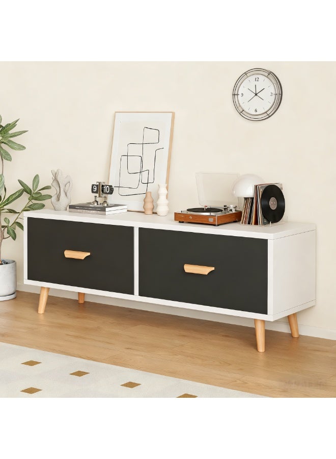 TV Stand, Modern Entertainment Center for TVs up to 55 Inch, TV Console Unit with Drawers and Open Storage, TV Media Console Table for Living Room, Entertainment Room (Black,CJ100) - Image 1