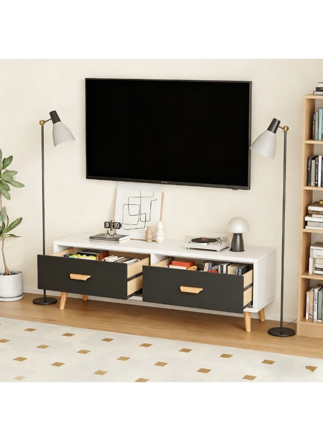 TV Stand, Modern Entertainment Center for TVs up to 55 Inch, TV Console Unit with Drawers and Open Storage, TV Media Console Table for Living Room, Entertainment Room (Black,CJ100) - Image 4