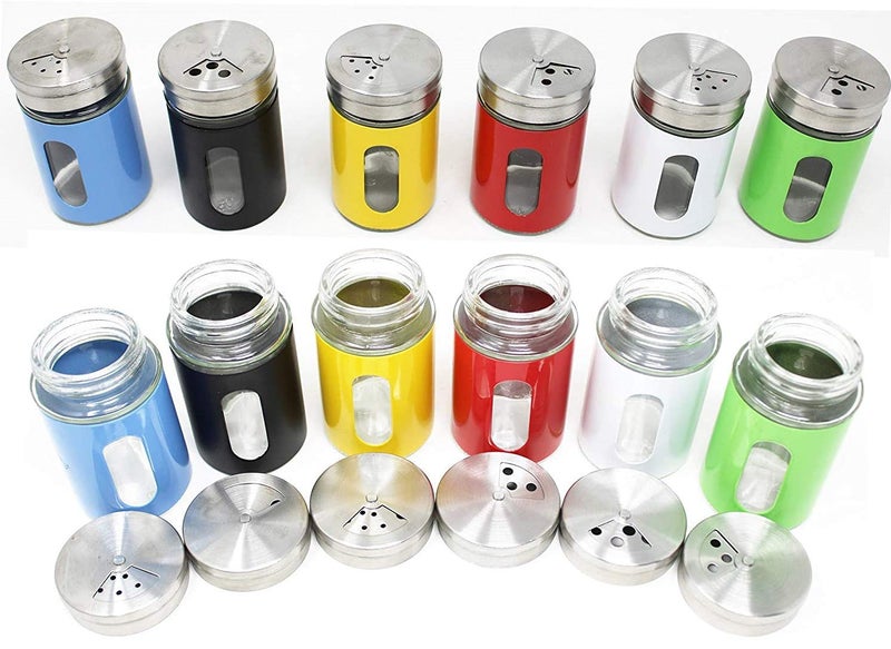 Dibha Glass Spice Shaker Jar with Steel Lid Multicolor/Great for Spices, Herbs, Seasonings (Set of 4, Diameter 5 cm, Height 8 Cm) - Image 2