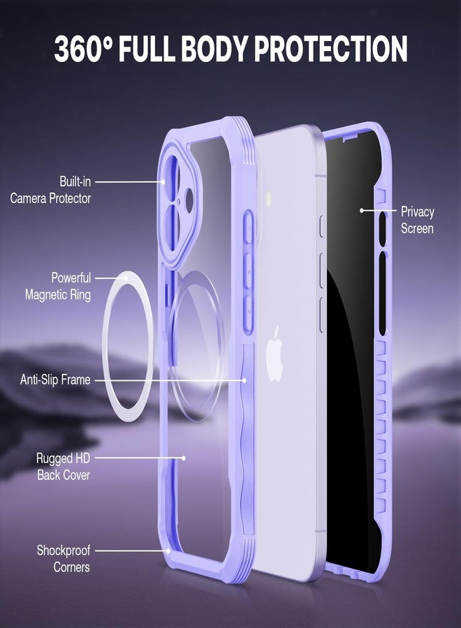 CENHUFO Compatible with iPhone 17 Privacy Case Fits Magsafe, Built-in Privacy Screen Protector and Camera Protective, 360 Full Body Shockproof Bumper Anti-spy Phone Case for iPhone 17 6.3 Inch -Purple - Image 3