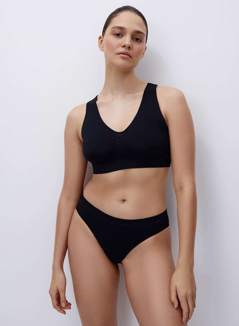 belle you Women’s Push-Up Seamless V-Neck Top Black – Wide Strap Wireless Bra Top for Cups B/C/D, Microfiber Bralette with Support Band, No Padding, Deep Neckline - Image 2