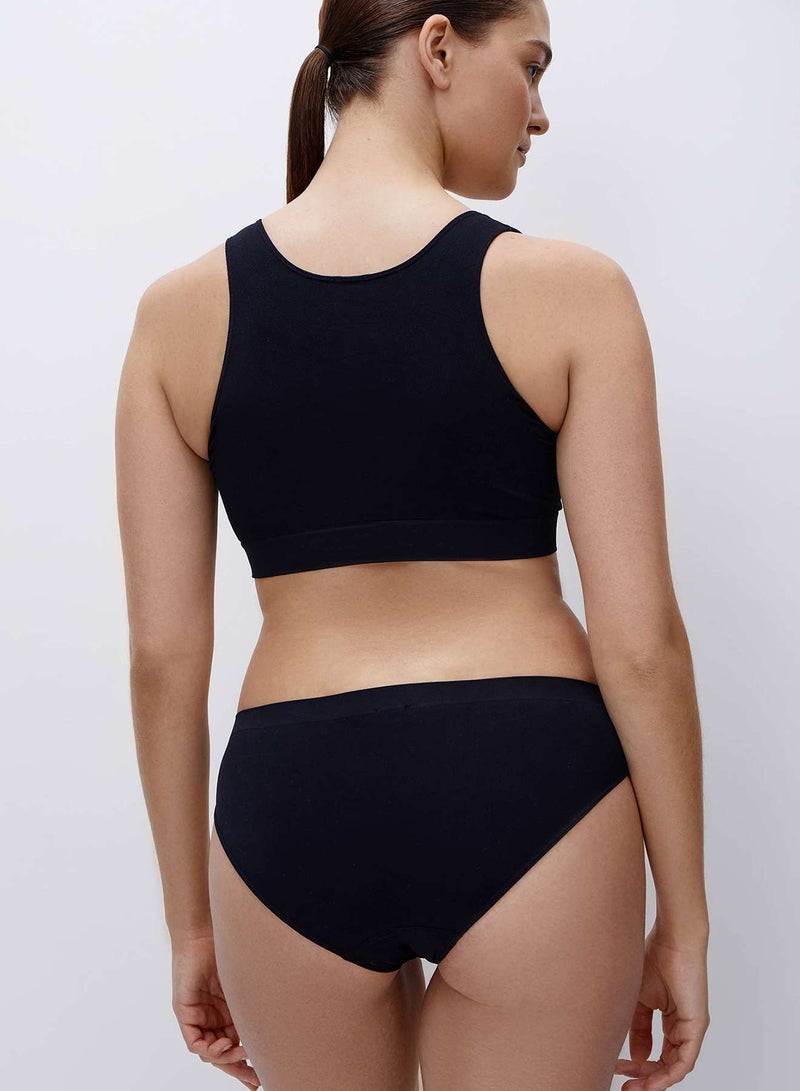 belle you Women’s Push-Up Seamless V-Neck Top Black – Wide Strap Wireless Bra Top for Cups B/C/D, Microfiber Bralette with Support Band, No Padding, Deep Neckline - Image 3