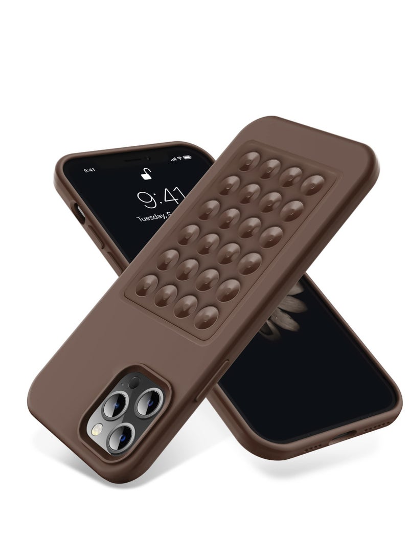 جراب هاتف من السيليكون الناعم مع قاعدة شفط وحامل حماية كاملة ضد الصدمات لهاتف iPhone 13 Pro Max (بني)