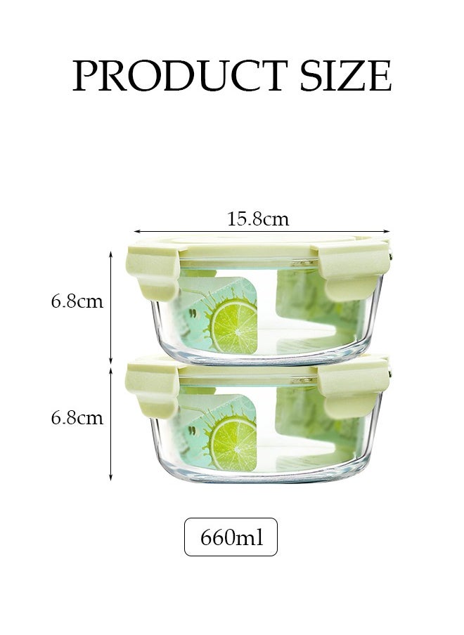 DUNISO 2 Pieces 1040ml Portable Glass Round Lunch Boxes, Microwave Glass Kitchen Preparation Containers, Durable Lockable Fresh-Keeping Boxes, With Insulated Bag Tableware Suitable For Children And Adults,Light Green  - Image 2