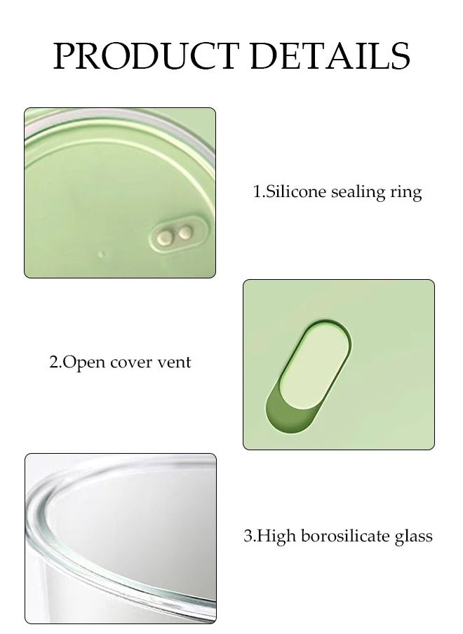DUNISO 2 Pieces 1040ml Portable Glass Round Lunch Boxes, Microwave Glass Kitchen Preparation Containers, Durable Lockable Fresh-Keeping Boxes, With Insulated Bag Tableware Suitable For Children And Adults,Light Green  - Image 3