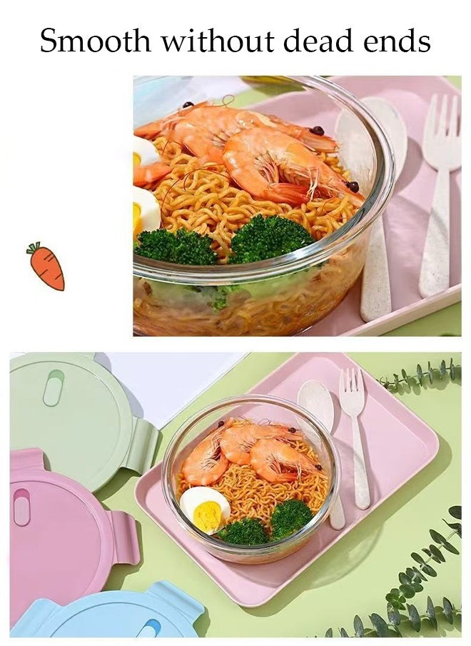 DUNISO 2 Pieces 1040ml Portable Glass Round Lunch Boxes, Microwave Glass Kitchen Preparation Containers, Durable Lockable Fresh-Keeping Boxes, With Insulated Bag Tableware Suitable For Children And Adults,Light Green  - Image 4