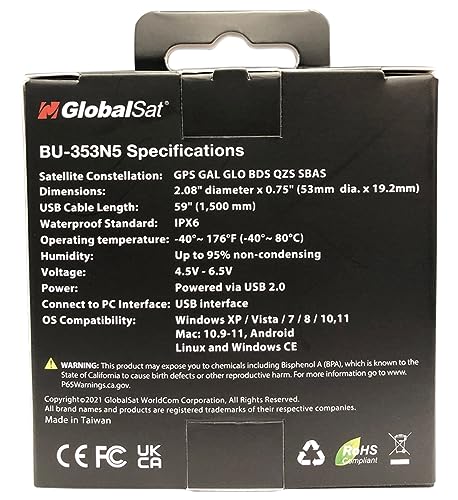 GlobalSat جهاز استقبال GNSS USB GlobalSat BU-353N5، أسود، صنع في تايوان - Image 3