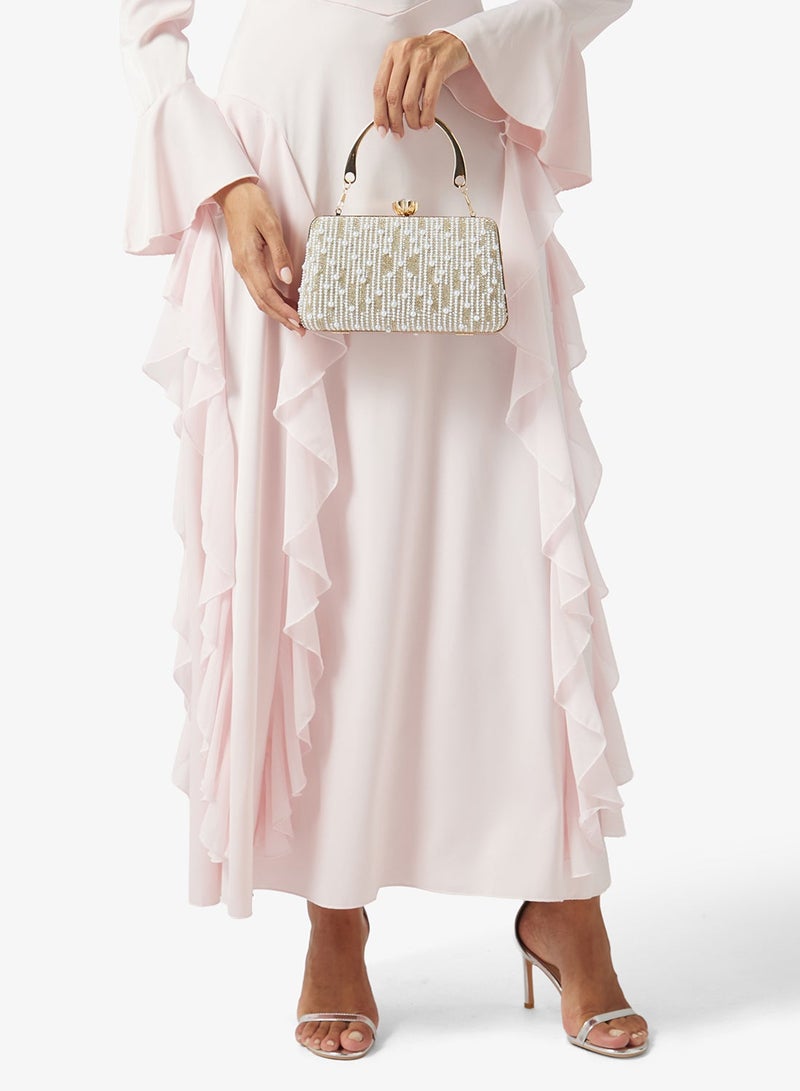 Khizana Beaded Diamond Embellished Detailed Clutch With Top Handle Gold - Image 1