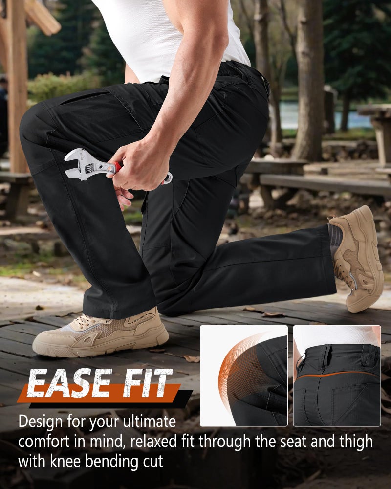 IGOLUMON Men's Stretch Tactical Pants, Ripstop Cargo Pants Outdoor Lightweight EDC Hiking Work Pants with 10 Pockets, Black - Image 5
