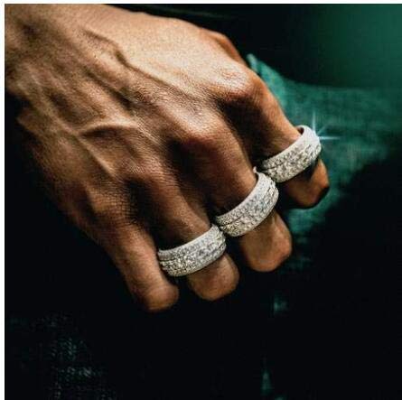 TOPGRILLZ 10MM Rings For Men 14K Silver-Plated 5A+ Cubic Zirconia Iced Out Anniversary Bling Black Band Pinky Mens Rings Fashion(White Gold, 11) - Image 5