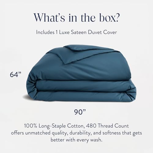 Brooklinen Luxury Sateen Duvet Cover 100 Cotton TwinTwin XL Size in Abyss Blue with ExtraLong Corner Ties and Button Closure Best TwinTwin XL Duvet Covers - Image 3
