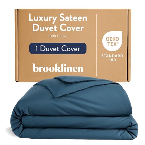 Brooklinen Luxury Sateen Duvet Cover 100 Cotton TwinTwin XL Size in Abyss Blue with ExtraLong Corner Ties and Button Closure Best TwinTwin XL Duvet Covers - Image 1