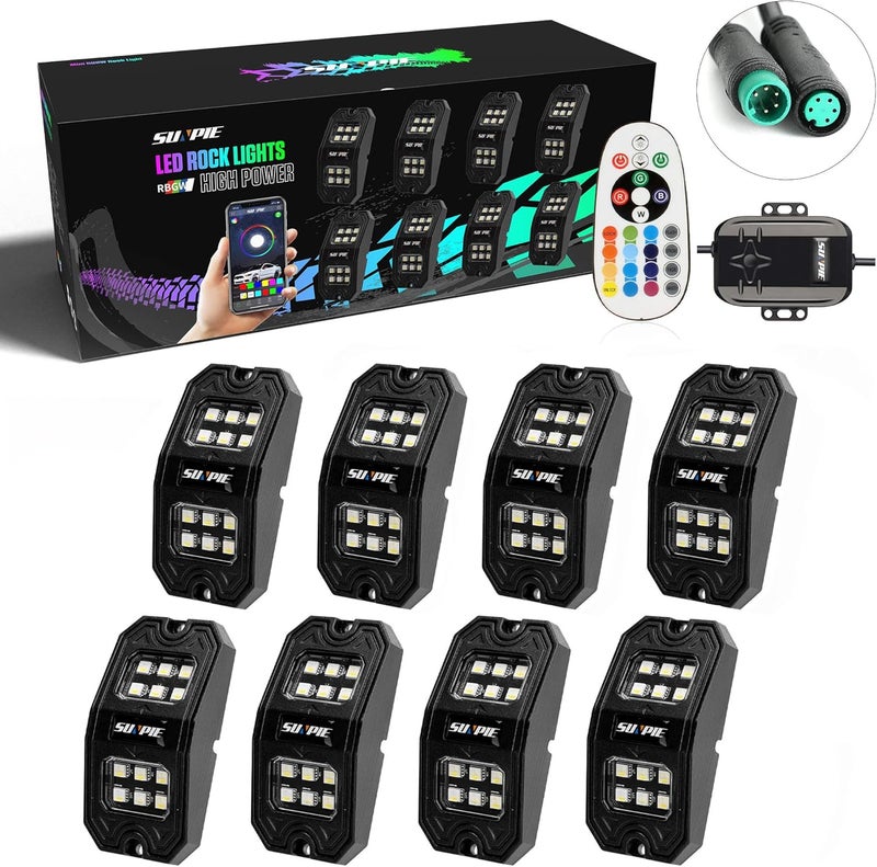 SUNPIE 8 Pods RGBW LED Rock Lights with Remote Control - Image 1