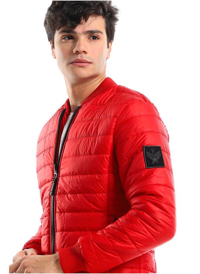 WHITE RABBIT - Elastic Cuffs & Hem Dark Hot Red Men Bomber Jacket - Image 1