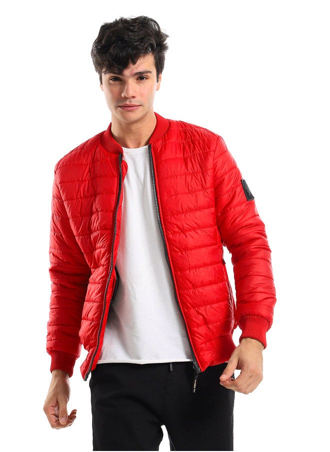 WHITE RABBIT - Elastic Cuffs & Hem Dark Hot Red Men Bomber Jacket - Image 1