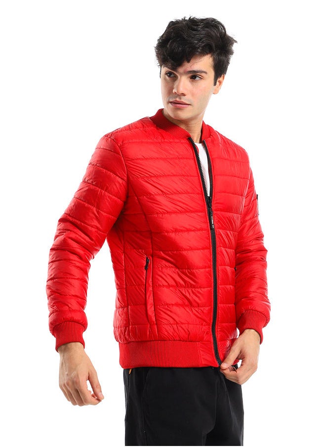 WHITE RABBIT - Elastic Cuffs & Hem Dark Hot Red Men Bomber Jacket - Image 1