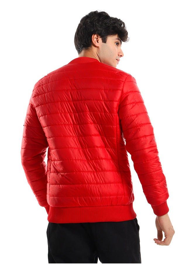 WHITE RABBIT - Elastic Cuffs & Hem Dark Hot Red Men Bomber Jacket - Image 1