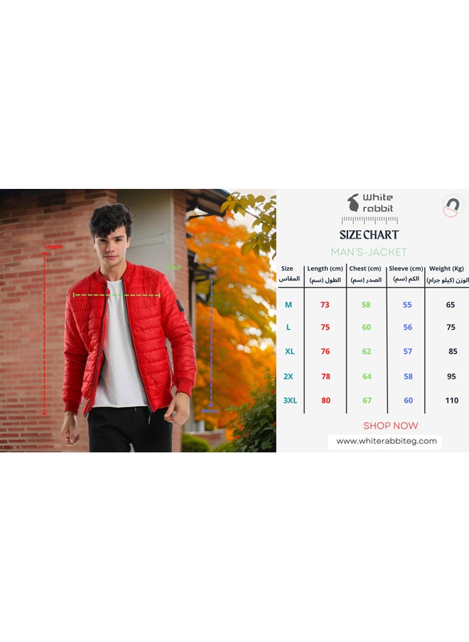 WHITE RABBIT - Elastic Cuffs & Hem Dark Hot Red Men Bomber Jacket - Image 1